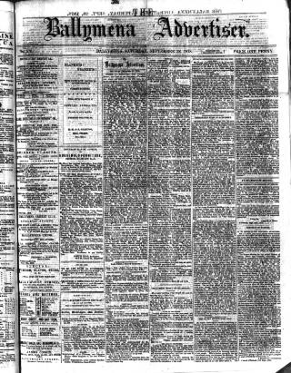 cover page of Ballymena Advertiser published on September 28, 1878