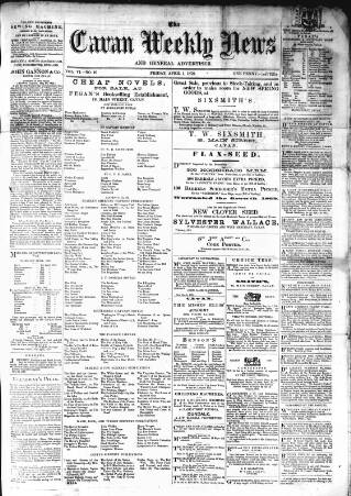 cover page of Cavan Weekly News and General Advertiser published on April 1, 1870