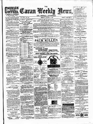 cover page of Cavan Weekly News and General Advertiser published on August 2, 1872