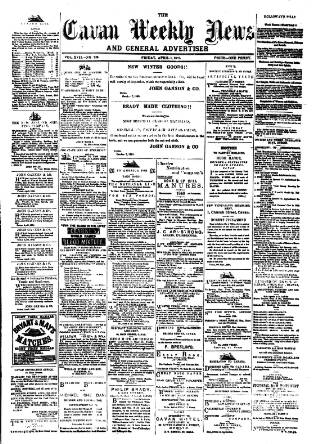 cover page of Cavan Weekly News and General Advertiser published on April 1, 1881
