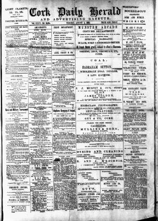 cover page of Cork Daily Herald published on August 2, 1892
