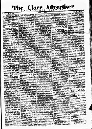 cover page of Clare Advertiser and Kilrush Gazette published on April 1, 1876