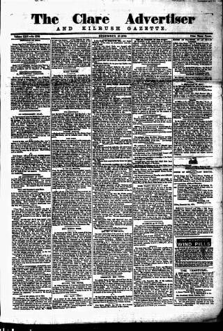cover page of Clare Advertiser and Kilrush Gazette published on December 13, 1879