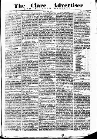 cover page of Clare Advertiser and Kilrush Gazette published on May 22, 1880
