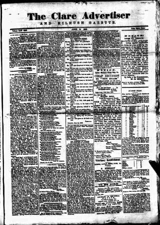 cover page of Clare Advertiser and Kilrush Gazette published on June 13, 1885