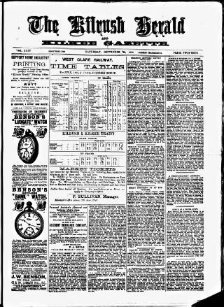 cover page of Kilrush Herald and Kilkee Gazette published on September 28, 1895