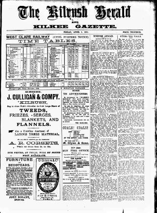 cover page of Kilrush Herald and Kilkee Gazette published on April 1, 1910