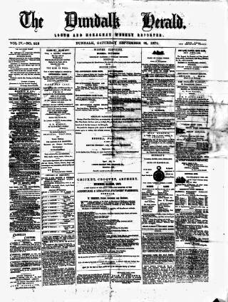 cover page of Dundalk Herald published on September 28, 1872