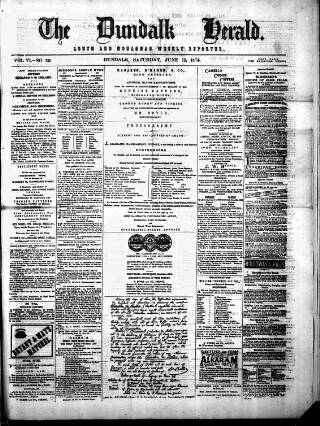 cover page of Dundalk Herald published on June 13, 1874