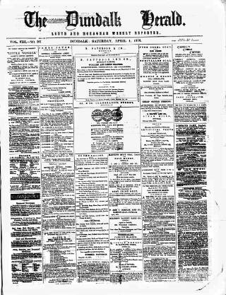 cover page of Dundalk Herald published on April 1, 1876