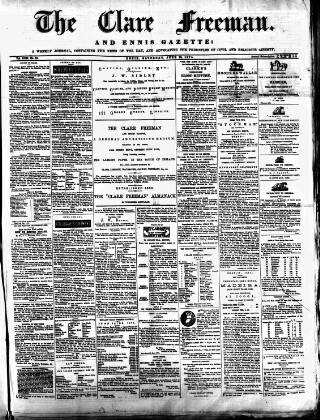 cover page of Clare Freeman and Ennis Gazette published on June 13, 1874
