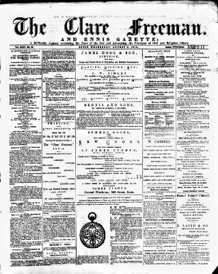 cover page of Clare Freeman and Ennis Gazette published on August 2, 1876