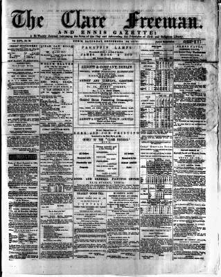 cover page of Clare Freeman and Ennis Gazette published on September 28, 1878
