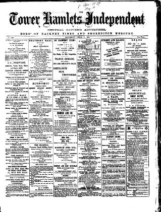 cover page of Tower Hamlets Independent and East End Local Advertiser published on April 1, 1871