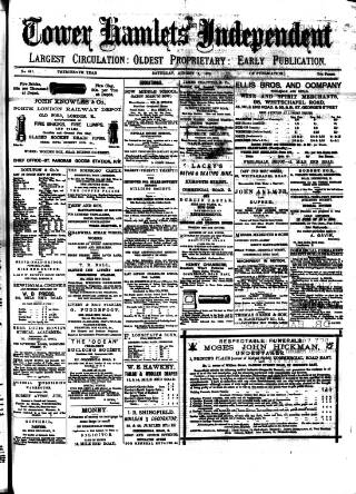 cover page of Tower Hamlets Independent and East End Local Advertiser published on August 2, 1879