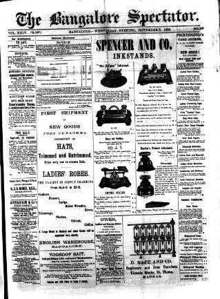 cover page of Bangalore Spectator published on November 2, 1892