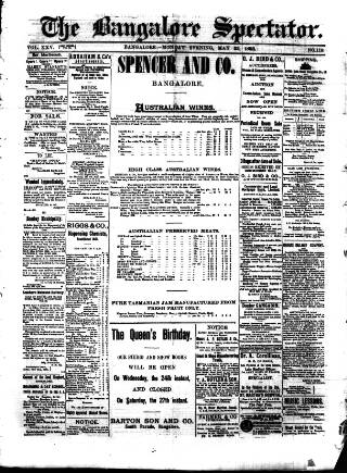 cover page of Bangalore Spectator published on May 22, 1893