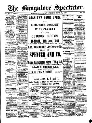 cover page of Bangalore Spectator published on June 13, 1893