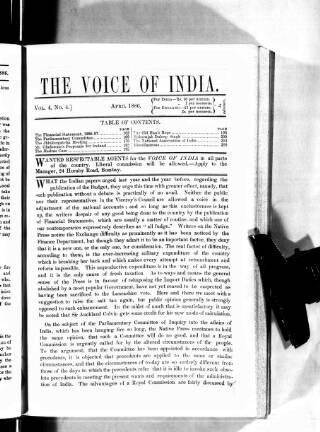cover page of Voice of India published on April 1, 1886