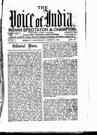cover page of Voice of India published on August 2, 1902
