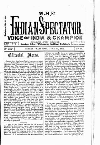 cover page of Voice of India published on June 13, 1908