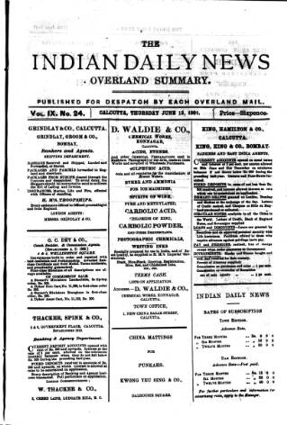 cover page of Indian Daily News published on June 13, 1901