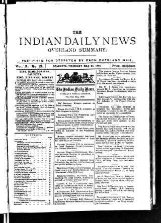 cover page of Indian Daily News published on May 22, 1902