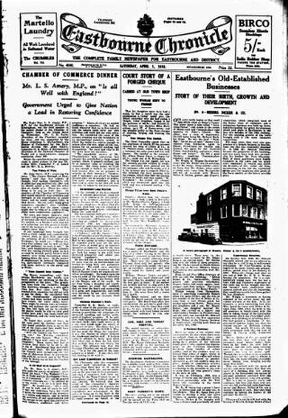 cover page of Eastbourne Chronicle published on April 1, 1933
