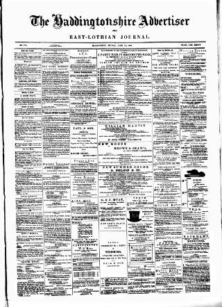 cover page of Haddingtonshire Advertiser and East-Lothian Journal published on June 13, 1884