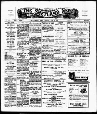 cover page of Shetland News published on April 1, 1943
