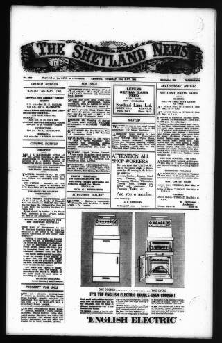cover page of Shetland News published on May 22, 1962
