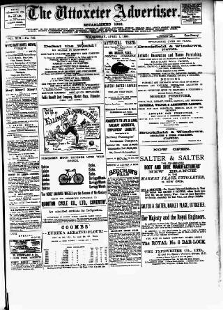cover page of Uttoxeter Advertiser and Ashbourne Times published on April 1, 1896