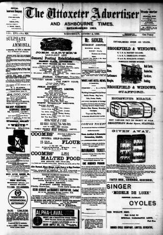 cover page of Uttoxeter Advertiser and Ashbourne Times published on August 2, 1899