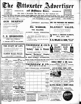 cover page of Uttoxeter Advertiser and Ashbourne Times published on November 2, 1910