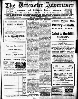 cover page of Uttoxeter Advertiser and Ashbourne Times published on April 1, 1914