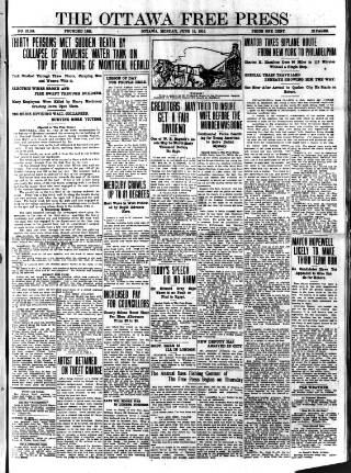 cover page of Ottawa Free Press published on June 13, 1910