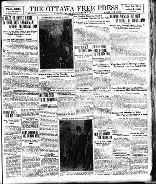 cover page of Ottawa Free Press published on November 2, 1912