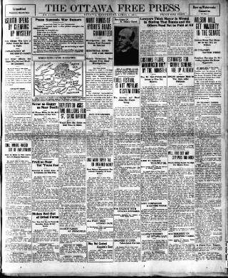 cover page of Ottawa Free Press published on April 1, 1914