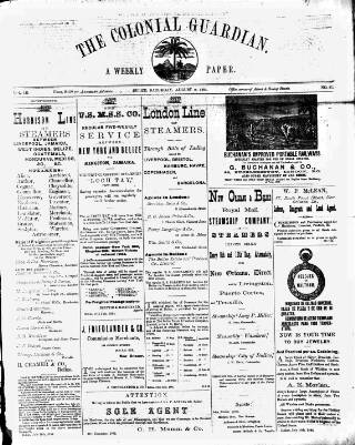 cover page of Colonial Guardian (Belize) published on August 2, 1884