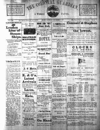 cover page of Colonial Guardian (Belize) published on November 2, 1889