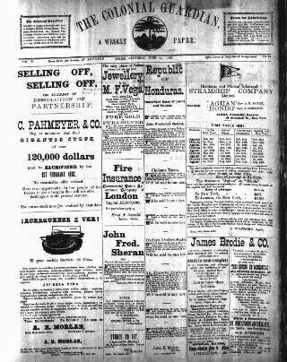 cover page of Colonial Guardian (Belize) published on June 13, 1891