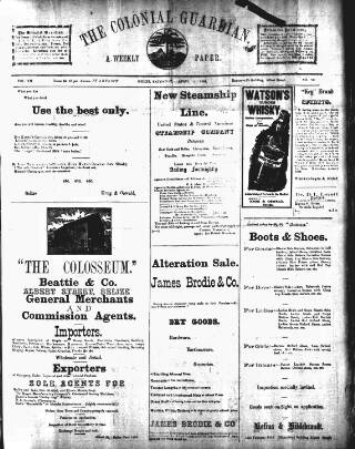 cover page of Colonial Guardian (Belize) published on April 1, 1893