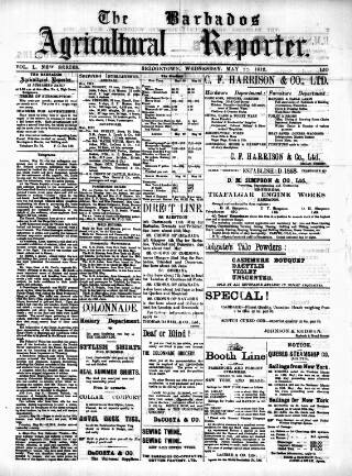 cover page of Barbados Agricultural Reporter published on May 22, 1912