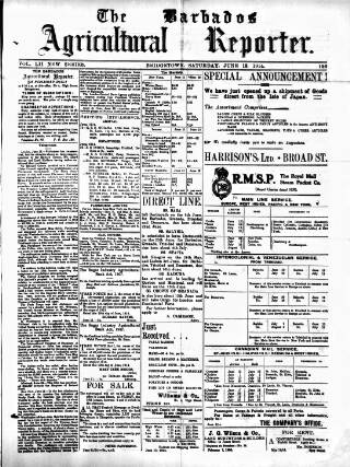 cover page of Barbados Agricultural Reporter published on June 13, 1914