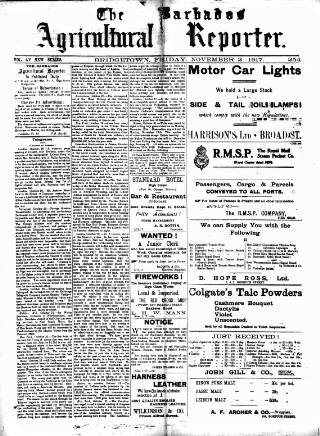 cover page of Barbados Agricultural Reporter published on November 2, 1917