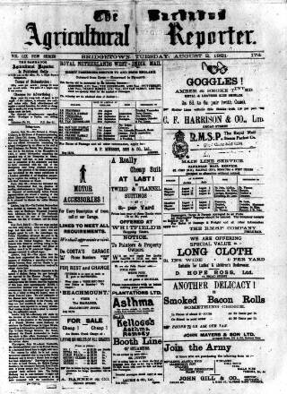 cover page of Barbados Agricultural Reporter published on August 2, 1921