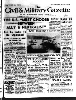 cover page of Civil & Military Gazette (Lahore) published on June 13, 1958