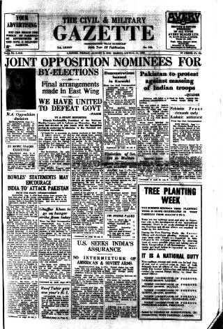 cover page of Civil & Military Gazette (Lahore) published on August 2, 1963