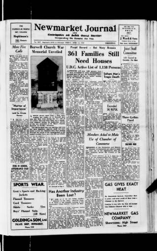 cover page of Newmarket Journal published on April 1, 1949