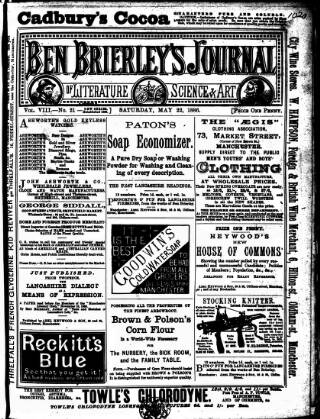 cover page of Ben Brierley's Journal published on May 22, 1886